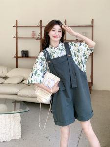 Sweet Loose Floral Shirt Casual Green Pants Womens Summer New Style Slimming Small Set Two-Piece Set Korean Style Commute Wind