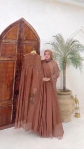 Elora Set Dress Kondangan Cantik Bahan Ceruty Babyudoll Aplikasi Payet Gamis Lebaran Elegan Terbaru