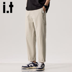 izzue | American Casual Loose Straight-Cut Pants Mens Khaki