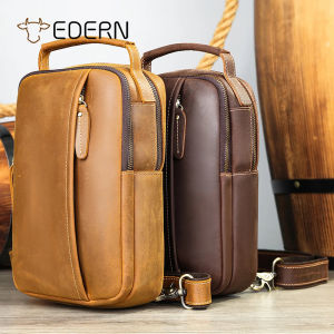 EDERN Retro Crazy Horse Leather Chest Bag for Men Genuine Leather Crossbody Bag Mens Sling Bag Fashion Casual Cowhide Chest Pouch