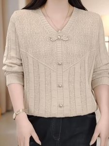 Beautiful Fashion Womens Long-Sleeved T-shirt Autumn Clothes New Arrival Loose Belly-Covering Knitted Shirt Mom Clothes Elegant Tops