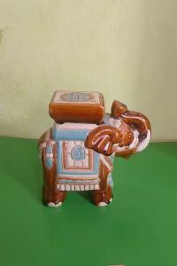 Tượng đôn voi mini trang trí C16*R16 cm gốm thủ công chấm men nâu kiểu xưa độc đáo