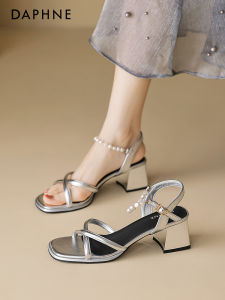 Daphne 2025 Spring Summer Silver High Heel Womens Sandals Outdoor Chunky Heel Skirt French Style Elegant High Heels Fashion Sandals