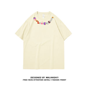 เสื้อยืดผ้าฝ้ายหลวมสําหรับผู้หญิงฤดูร้อนพิมพ์ Workwear สไตล์ความยาวกลางแขนยาว Crewneck เสื้อสวมหัว