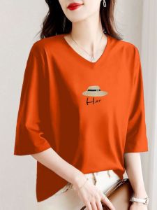 เสื้อยืด Pure ผ้าฝ้าย คอวี ผู้หญิง Print แขนสามส่วน Inner Wear เสื้อท่อนบน ทันสมัย ลำลอง ชุดกีฬา By Other Brand