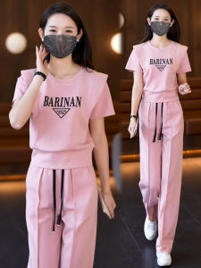 Fashion Casual Sportswear Suit Womens Summer New Arrival Short Sleeve Loose round Neck Sweatshirt Loose Pants Two-piece Set Fashion