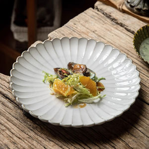 1Pc8Inch/10.5Inch Embossed Stripesd Shell Edge Ceramic Plate Salad Plate Western Steak Plate Breakfast Plate Salad Light Food Plate Suitable for Restaurant Western Food Plate Serving Plate Home Kitchen Tableware Serving Supplies Gift Giving
