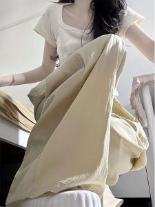 Quần Ống Rộng Bằng Lụa Băng Màu Đào Cho Nữ Mùa Xuân Dáng Rộng Thoải Mái Cạp Cao Quần Dài Thường Ngày Cho Bé Gái Mũm Mĩm