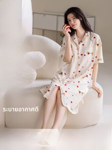 MiiOW | ชุดนอนผู้หญิงผ้าฝ้ายแท้ระบายอากาศได้ดี ชุดนอนฤดูร้อน ชุดอยู่บ้านลำลอง ขนาดใหญ่ ใส่กลางแจ้งได้ มีแผ่นรองหน้าอก
