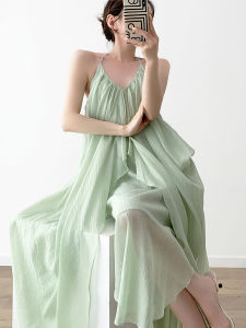 Green V-neck Halter Neck Summer Beach Vacation Long Dress