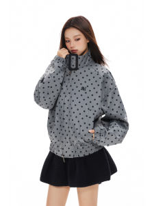 Apea | Retro American Style Loose Fitting Slim Gray Polka Dot Jacket