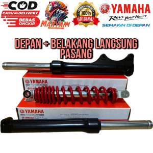 PAKET HEMAT ORIGINAL AS SHOCK + TABUNG DEPAN SEPASANG & SHOCKBLEKER BELAKANG YAMAHA MIO NEW MIO SPORTY MIO SOUL 115 MIO SMILE MIO FINO LAMA MIO X-RIDE OLD/LAMA KODE PART 28D&54P HITAM&MERAH