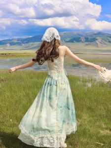 Beach Vacation Lace Outfit Two Piece Set Strapless Top Women Cold Sensation Gradient a Line Mini Skirt Summer Fashion Ensemble