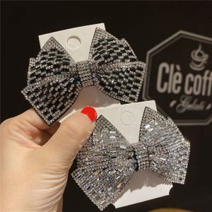 Luxurious Full Diamond Butterfly Knot Hair Clip Elastic Band Trendy Water Diamond Ponytail Top Clip Back of Head Hair Card