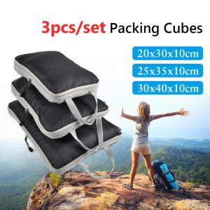 3Pcs/set Compressible Cubes Travel Storage Bag Foldable Waterproof Nylon Luggage Organizer Handbag