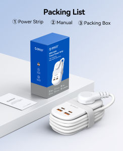 ORICO 7 in 1 65W GaN Power Strip 2 USB-C 2 USB-A 3 US Outlet Flat Plug 127CM Supports Mobile and Laptop Fast Charging