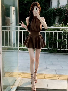 LIRUSHAN | Vintage Style Sleeveless Halter Waist-Shaping Dress