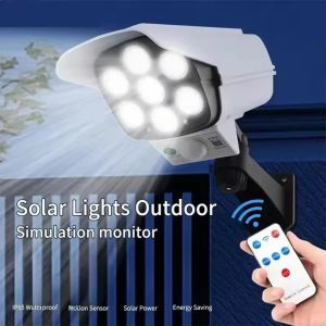 Outdoor Motion Sensor Solar Lights 77 LED FloodLight Waterproof Wireless Dummy Decoy Fake Security Camera for Porch Garden Patio
