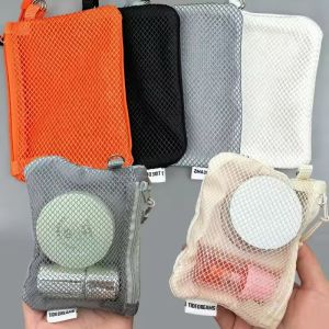 Portable Mesh Bag Double-Layer Zipped Mini Student Organiser Coin Purse Make-up Small Items Organiser Everyday Bag