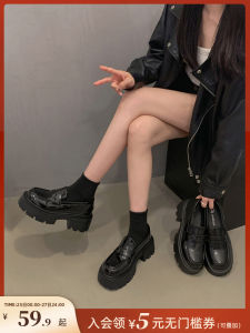 Giày Lười Đế Dày Cổ Điển Phong Cách Anh Đen Cho Nữ Mùa Xuân Thu Mới Về Giày Lười Đế Cao Gót Thời Trang Thường Ngày