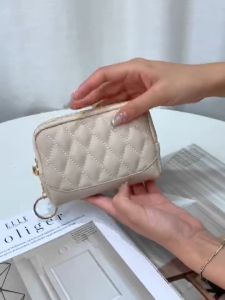 HANKE Quilted Pattern Leather Double Zipper Compartment Coin Purse Wallet