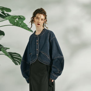 Retro Blue Denim Jacket Loose Pure Cotton Short
