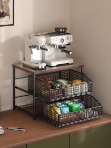 ชั้นวางเครื่องกรองกาแฟแบบพับได้พร้อมจุกใส่ถุงชา ชั้นวางของในตู้เย็นแบบหัวเข็มขัด