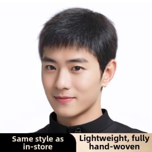 KEQIAO | Full Handwoven Real Hair Toupee for Bald Heads White Hair Covering Stylish Short Cut
