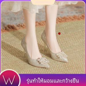 เงาเลื่อมคริสตัลรองเท้าส้นสูงหัวเข็มขัดสแควร์กว้าง Fit < Ne1> รองเท้าประกายรองเท้าเจ้าสาว Matron Of Honor รองเท้าขนาด 41 ถึง 43