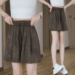 กางเกงขาสั้นผ้าไหมน้ำแข็งเอวสูงทรงหลวมสำหรับผู้หญิงไซส์ใหญ่ 300 ปอนด์ กางเกงขายาวทรงหลวม 5 นิ้ว ทรงลำลอง ฤดูร้อน