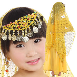 ผ้าโพกศีรษะเต้นรําท้องสําหรับเด็กพร้อมเลื่อมและลูกปัดขยายความยาวอุปกรณ์เสริมเต้นรําอินเดียสําหรับเด็กโดย Ding Dance