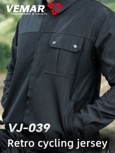 VEMAR Classic Vintage Motorcycle Cycling Jersey Men Breathable Mesh Motocross Jacket With CE1 5pcs Protective Pad Motorbike Jacket Wear-resistant Motocyclist Jacket Lightweight