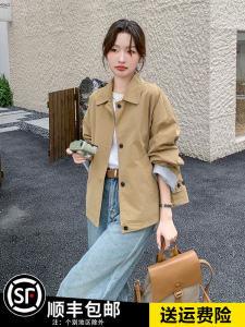 Khaki Short Womens Jacket Casual Style Spring Autumn 2025 New Fashion Small Size Versatile Coat Top Button Pocket Detail