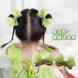 Girl Jelly Hazy Yarn Fabric Three-Dimensional Bows Barrettes Little Girl Summer Sweet Cute Ears Side Clip