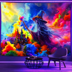 VIKAMA Magical Witch Tapestry Pointed Hat Witch Starry Sky Castle Living Room Bedroom Fantasy Style Room Decoration