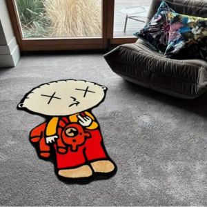 VIKAMA Fun Cartoon Character Rugs Non Slip Machine Washable Bedside Rug Entryway Mat for Bedroom Living Room Home Decor