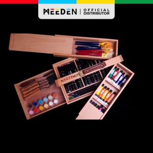 MEEDEN 3-Layer Multi-functional Art Storage Box Solid Beechwood Artist Tool & Brush Storage Multi-partition Sturdy Box