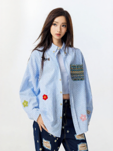 RickyisClown | Áo Sơ Mi Dài Tay In Đồ Họa Dân Tộc Phong Cách Bỏng Chồn