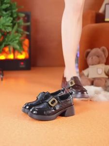 Size 35-41 Women British Slip-on Loafers Fashion School Student Shoes Black Thick Heel Leather Shoes