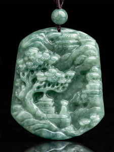 Bean Green Double-Sided Carving Jade Men with Certificate Jade