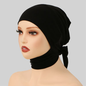 New Cotton Jersey Tie Back Instant Hijab for Muslim Women Inner Cap Bonnet Soft Strap Undercap Solid Stretch Turban Headband Eid