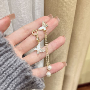 Asymmetric Butterfly Long Earrings Womens Fashion Sensation S925 Silver Plated Alloy Fresh out Design Trendy Ear Jewelry