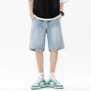 Retro American Denim Shorts for Men Summer Thin Starry Sky Pattern Design Hip Hop Trendy Brand Five-Point Casual Jeans