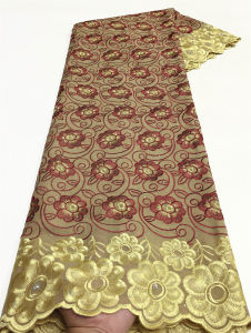 New Design High Quality 2025 African Nigerian Cotton Diy Lace Fabric With Stones Embroidery Party Dress For Sewing Women 5 Yards