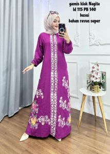 Gamis Batik Cap terbaru Ld 120cm Rayon tebal adem resleting depan