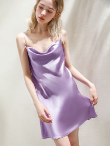 XEXZ | ชุดนอนผ้าไหม ฤดูร้อน 2025 แขนกุด คอวี ผ้าไหมผูกโบว์ ชุดนอนลำลองในบ้าน เสื้อผ้าทำงาน สำหรับเยาวชน สีพื้น