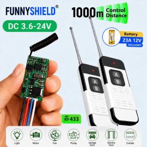 FUNNYSHIELD DC 6V 12V 18V 24V Remote Control Switch 433MHz RF Relay Module 1000m Transmitter for Motor Forwards Reverse Stop DIY