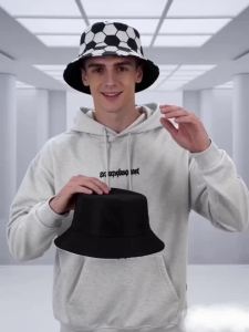 Fishermans Hat with Football Pattern Reversible for Men and Women Sun Protection Bucket Hat Foldable Suitable for All Seasons Sporty Style Fashionable Bucket Hat for Outdoor Leisure.