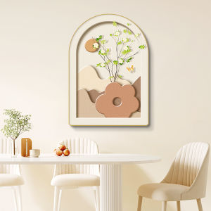 Elegant Creamy Style Restaurant Decoration Painting Arch Green Plant Dining Hall Wall Artwork Living Room Table Background Picture