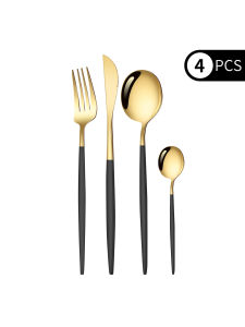 4-Piece Set Black Gold Cutlery Set Stainless Steel Knife Fork Spoon Silver Kitchen Supplies